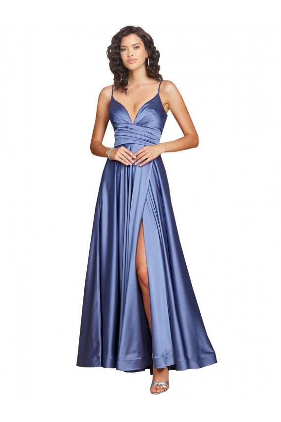 A-Line Sweetheart Silk like Satin Long French Blue Black Tie Evening Gown / Prom Dress / Bridesmaid Dress Barrie