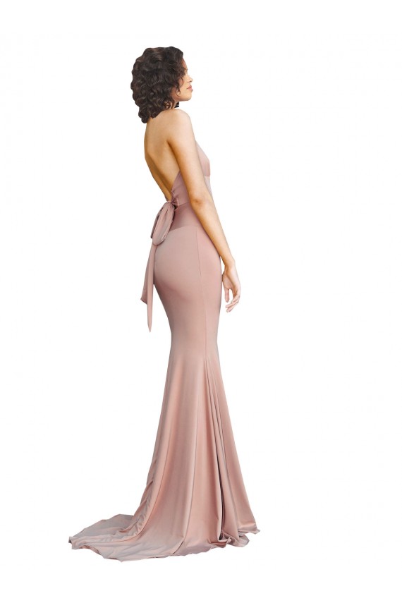 Mermaid V-Neck Spandex Long Dusty Pink Formal Evening Gown / Prom Dress / Bridesmaid Dress Barrie
