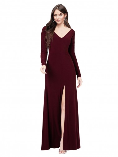 Sheath V-Neck Spandex Long Burgundy Gold Prom Dress / Bridesmaid Dress Barrie