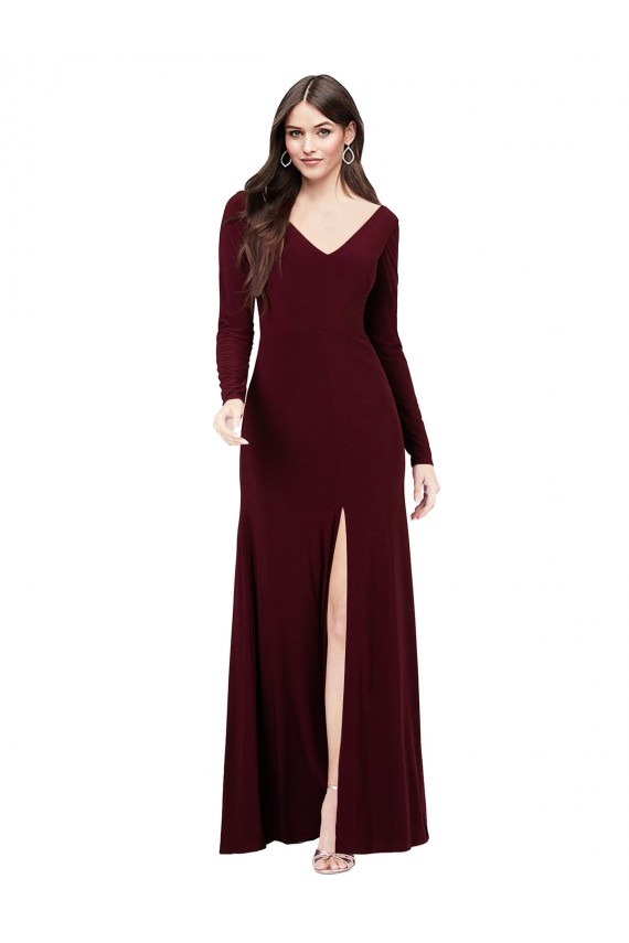 Sheath V-Neck Spandex Long Burgundy Gold Prom Dress / Bridesmaid Dress Barrie