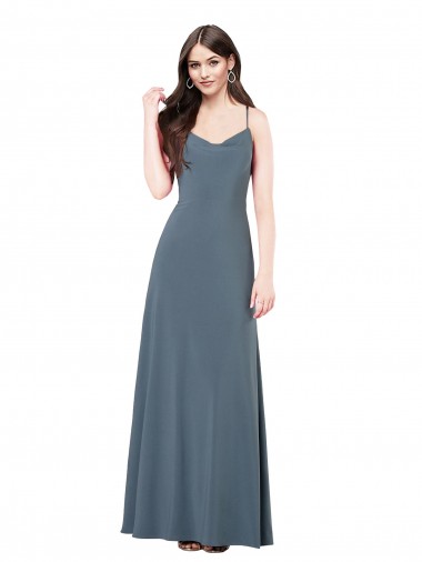A-Line V-Neck Spandex Long Slate Grey Prom Dress / Bridesmaid Dress Barrie