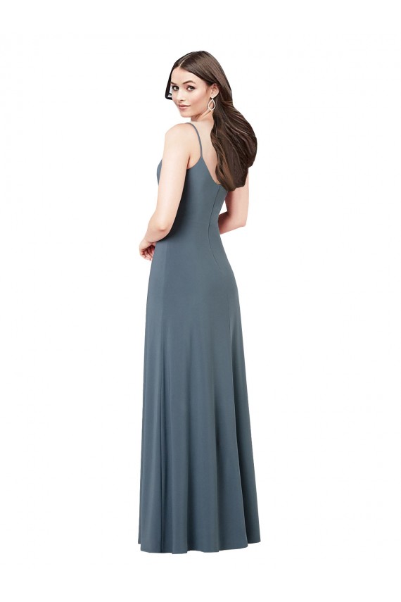 A-Line V-Neck Spandex Long Slate Grey Prom Dress / Bridesmaid Dress Barrie