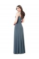 A-Line V-Neck Spandex Long Slate Grey Prom Dress / Bridesmaid Dress Barrie