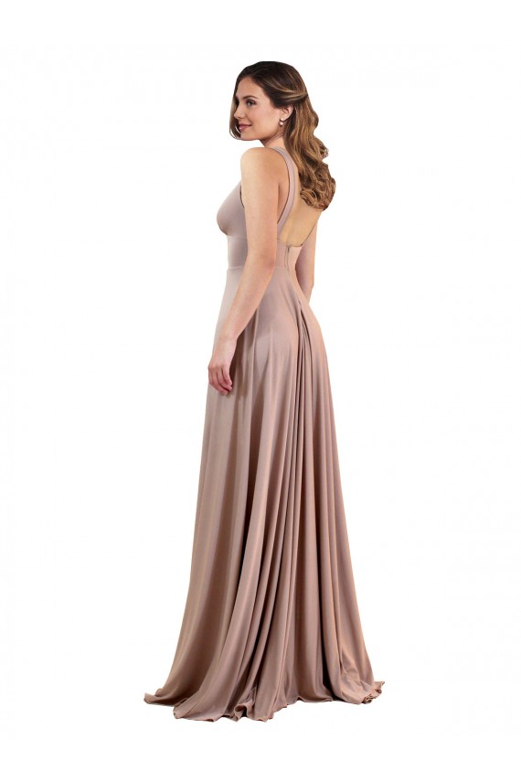 A-Line V-Neck Spandex Long Dusty Pink Black Tie Evening Gown / Prom Dress / Bridesmaid Dress Barrie
