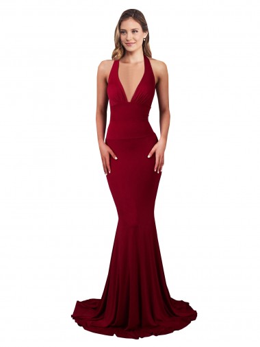Mermaid V-Neck Spandex Long Burgundy Formal Evening Gown / Prom Dress / Bridesmaid Dress Barrie
