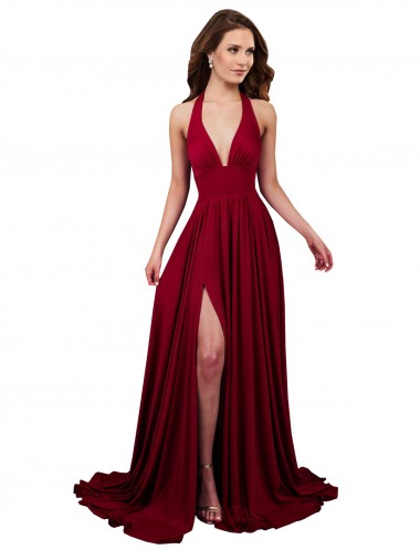 A-Line V-Neck Spandex Long Burgundy Black Tie Evening Gown / Prom Dress / Bridesmaid Dress Barrie