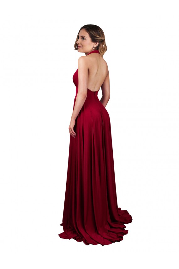 A-Line V-Neck Spandex Long Burgundy Black Tie Evening Gown / Prom Dress / Bridesmaid Dress Barrie