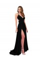 A-Line V-Neck Spandex Long Black Black Tie Evening Gown / Prom Dress / Bridesmaid Dress Barrie
