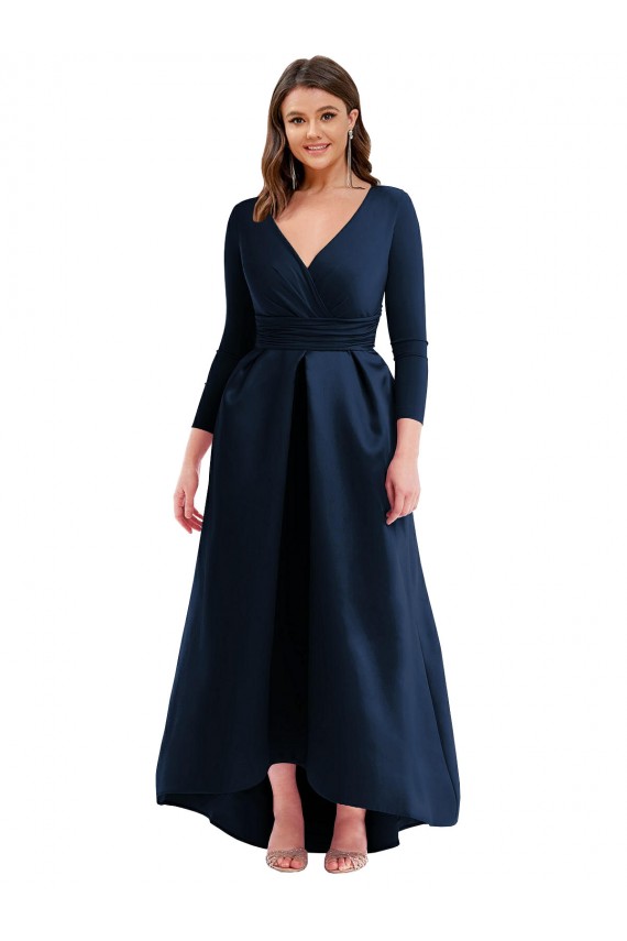 Ball Gown V-Neck Spandex Long Dark Navy High Low Plus Size Evening Gown / Prom Dress / Bridesmaid Dress Barrie