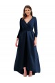 Ball Gown V-Neck Spandex Long Dark Navy High Low Plus Size Evening Gown / Prom Dress / Bridesmaid Dress Barrie
