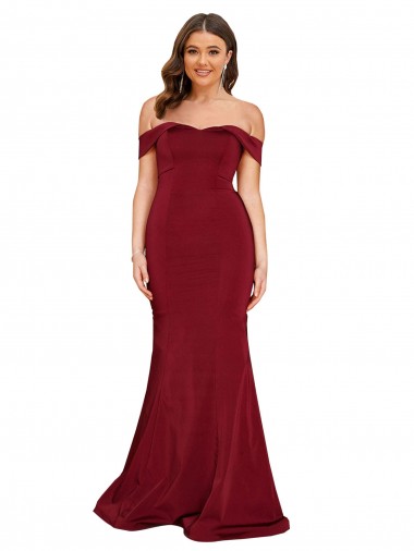 Mermaid Off the Shoulder Spandex Long Burgundy Formal Plus Size Evening Gown / Prom Dress / Bridesmaid Dress Barrie