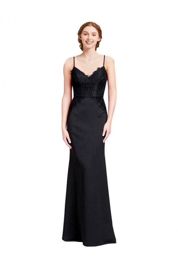 Mermaid V-Neck Stretch Crepe Long Black Prom Dress / Bridesmaid Dress Barrie