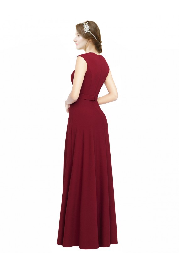 A-Line Square Neck Stretch Crepe Long Burgundy Prom Dress / Bridesmaid Dress Barrie