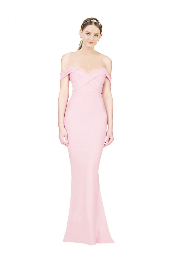 A-Line Strapless Stretch Crepe Long Pink Formal Evening Gown / Prom Dress / Bridesmaid Dress Barrie