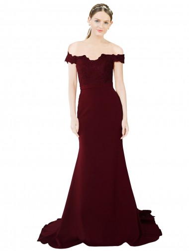 Mermaid Sweetheart Stretch Crepe & Lace Sweep Train Burgundy Gold Formal Evening Gown / Prom Dress / Bridesmaid Dress Barrie