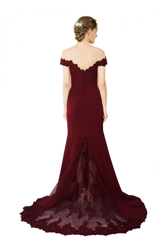Mermaid Sweetheart Stretch Crepe & Lace Sweep Train Burgundy Gold Formal Evening Gown / Prom Dress / Bridesmaid Dress Barrie