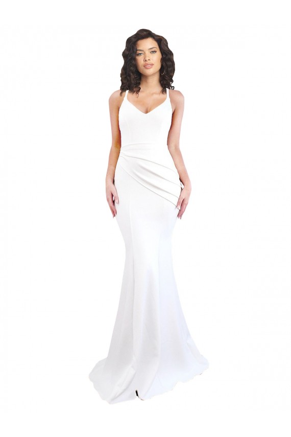 Mermaid High Neck Stretch Crepe Long White Black Tie Evening Gown / Prom Dress / Bridesmaid Dress Barrie