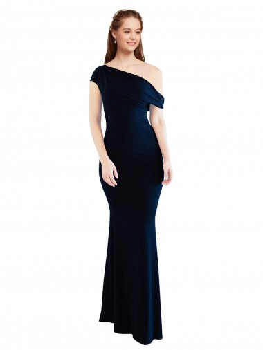 Mermaid One Shoulder Stretch Crepe Long Dark Navy Formal Evening Gown / Prom Dress / Bridesmaid Dress Barrie