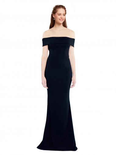 Mermaid Off the Shoulder Stretch Crepe Long Dark Navy Formal Dress / Bridesmaid Dress Barrie