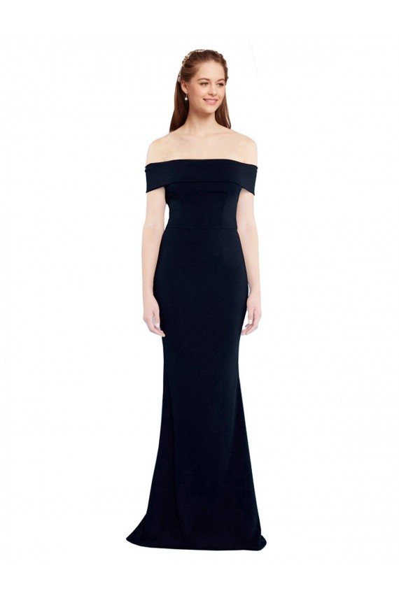 Mermaid Off the Shoulder Stretch Crepe Long Dark Navy Formal Dress / Bridesmaid Dress Barrie