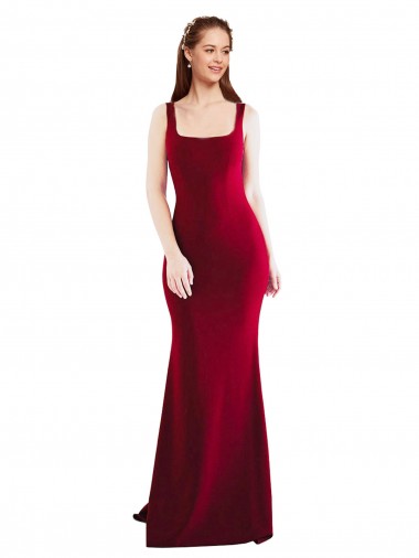 Mermaid Square Neck Stretch Crepe Long Burgundy Formal Evening Gown / Prom Dress / Bridesmaid Dress Barrie