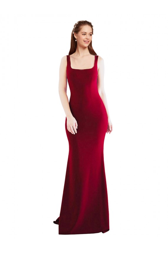 Mermaid Square Neck Stretch Crepe Long Burgundy Formal Evening Gown / Prom Dress / Bridesmaid Dress Barrie
