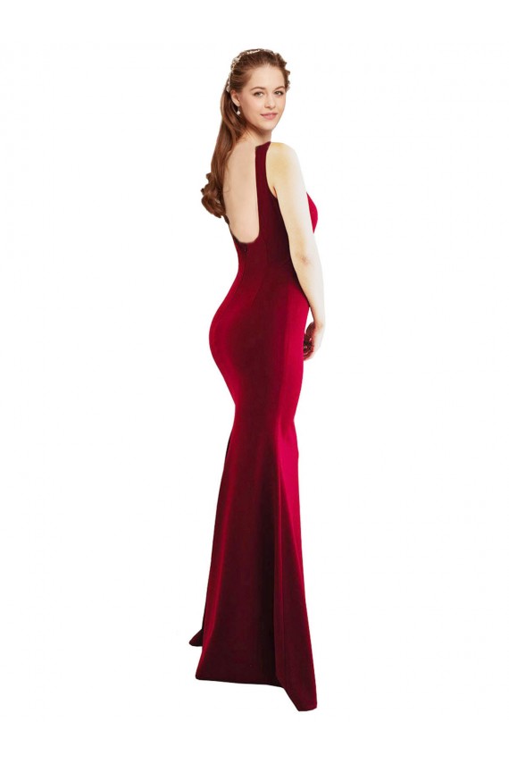 Mermaid Square Neck Stretch Crepe Long Burgundy Formal Evening Gown / Prom Dress / Bridesmaid Dress Barrie