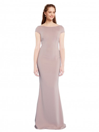 Mermaid Boat Neck Stretch Crepe Long Dusty Pink Formal Evening Gown / Prom Dress / Bridesmaid Dress Barrie