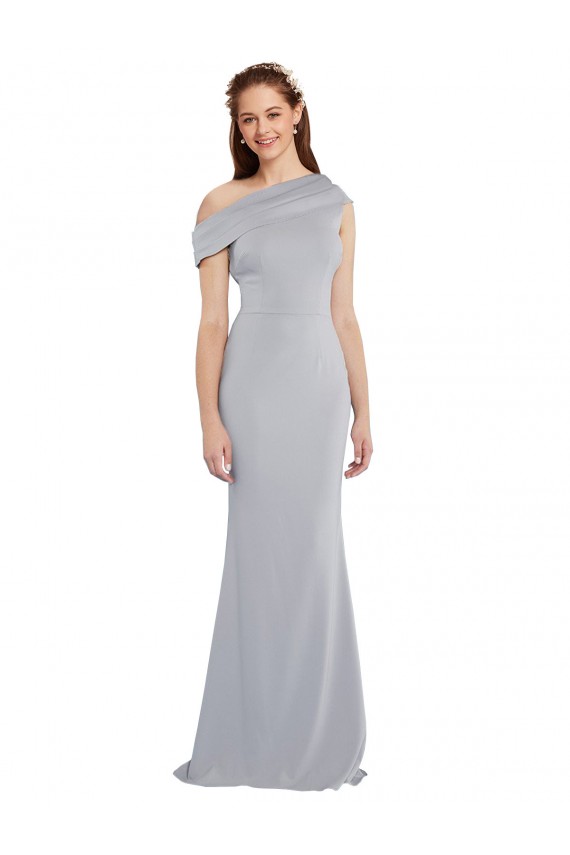 Mermaid One Shoulder Stretch Crepe Long Grey Formal Evening Gown / Prom Dress / Bridesmaid Dress Barrie