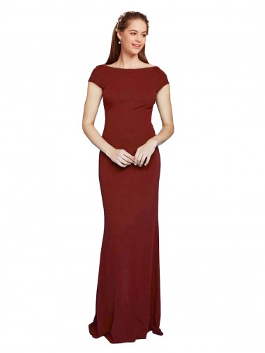Mermaid Round Neck Stretch Crepe Long Burgundy Formal Evening Gown / Prom Dress / Bridesmaid Dress Barrie