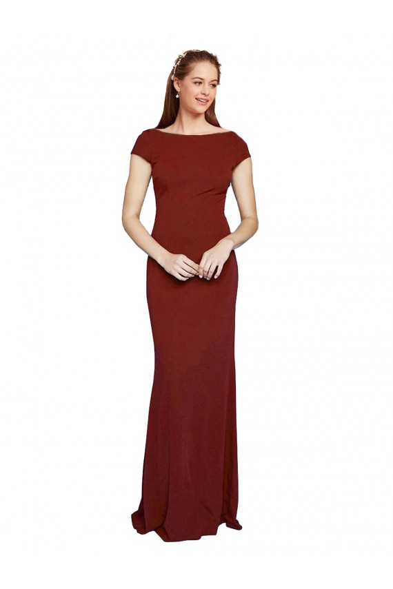 Mermaid Round Neck Stretch Crepe Long Burgundy Formal Evening Gown / Prom Dress / Bridesmaid Dress Barrie