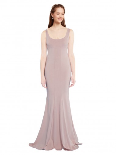Mermaid Scoop Neck Stretch Crepe Long Dusty Pink Formal Evening Gown / Prom Dress / Bridesmaid Dress Barrie