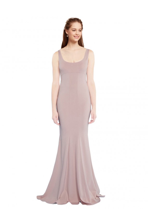 Mermaid Scoop Neck Stretch Crepe Long Dusty Pink Formal Evening Gown / Prom Dress / Bridesmaid Dress Barrie