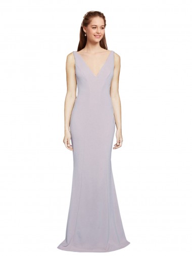 Mermaid V-Neck Stretch Crepe Long Arctic Lilac Formal Evening Gown / Prom Dress / Bridesmaid Dress Barrie