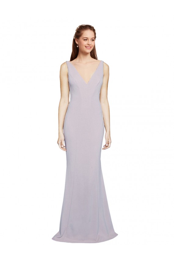 Mermaid V-Neck Stretch Crepe Long Arctic Lilac Formal Evening Gown / Prom Dress / Bridesmaid Dress Barrie