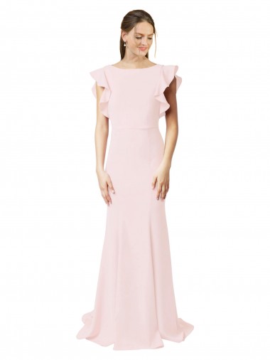 Mermaid, Sheath Jewel Neck Stretch Crepe Sweep Train Pink Black Tie Prom Dress / Bridesmaid Dress Barrie