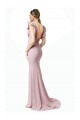 Mermaid, Sheath Jewel Neck Stretch Crepe Sweep Train Pink Black Tie Prom Dress / Bridesmaid Dress Barrie