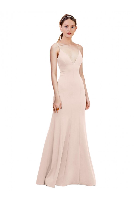 A-Line V-Neck Stretch Crepe Long Pink Formal Dress / Bridesmaid Dress Barrie