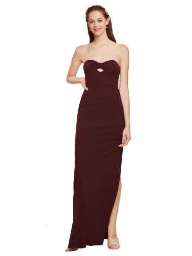 Sheath Strapless Stretch Crepe Long Burgundy Gold Formal Evening Gown / Prom Dress / Bridesmaid Dress Barrie