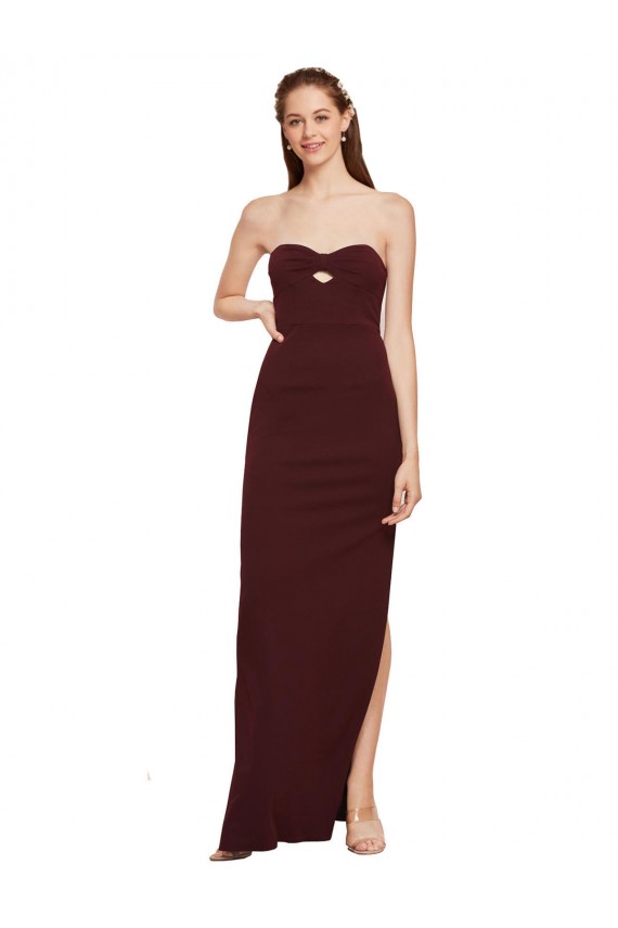 Sheath Strapless Stretch Crepe Long Burgundy Gold Formal Evening Gown / Prom Dress / Bridesmaid Dress Barrie