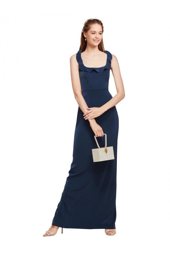 Sheath Scoop Neck Stretch Crepe Long Dark Navy Formal Evening Gown / Prom Dress / Bridesmaid Dress Barrie