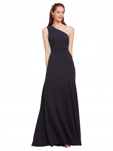 A-Line One Shoulder Stretch Crepe Long Dark Navy Formal Evening Gown / Prom Dress / Bridesmaid Dress Barrie