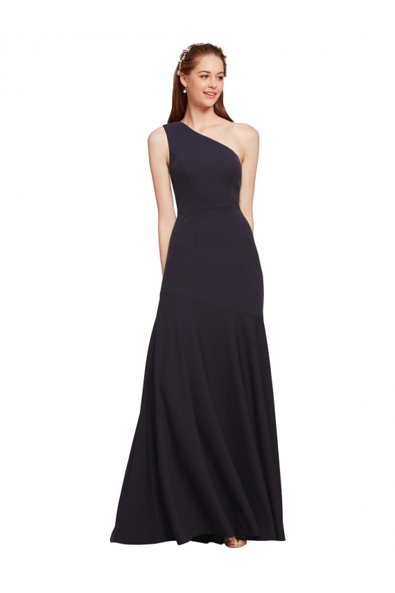 A-Line One Shoulder Stretch Crepe Long Dark Navy Formal Evening Gown / Prom Dress / Bridesmaid Dress Barrie