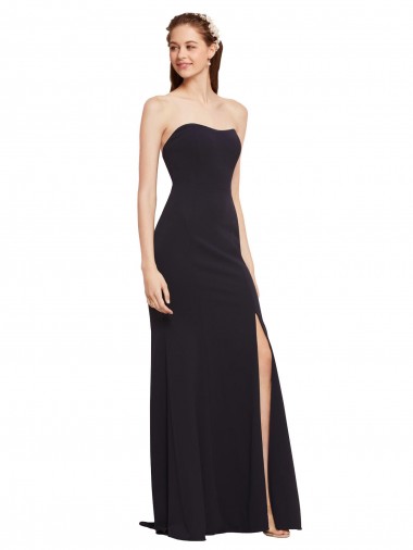 A-Line Strapless Stretch Crepe Long Dark Navy Formal Evening Gown / Prom Dress / Bridesmaid Dress Barrie
