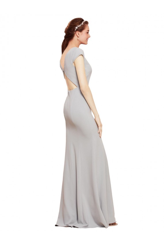 A-Line Boat Neck Stretch Crepe Long Dark Navy Formal Evening Gown / Prom Dress / Bridesmaid Dress Barrie
