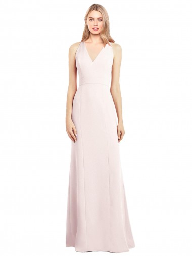 Trumpet V-Neck Stretch Crepe Long Pink Semi Formal Evening Dress / Prom Dress / Bridesmaid Dress Barrie