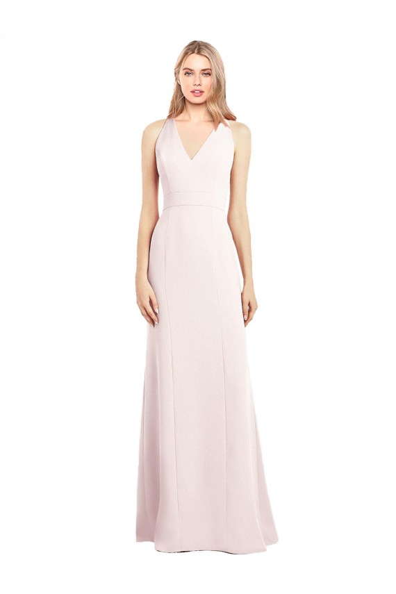 Trumpet V-Neck Stretch Crepe Long Pink Semi Formal Evening Dress / Prom Dress / Bridesmaid Dress Barrie