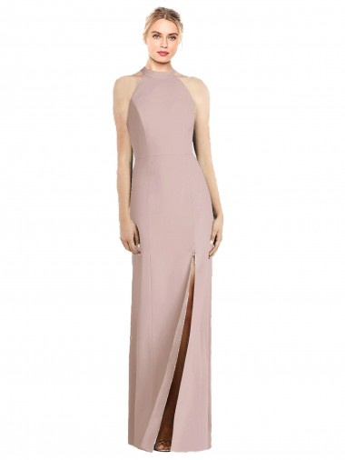 Trumpet Halter Neck Stretch Crepe Long Dusty Pink Semi Formal Evening Dress / Bridesmaid Dress Barrie
