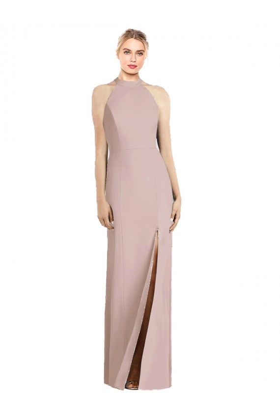 Trumpet Halter Neck Stretch Crepe Long Dusty Pink Semi Formal Evening Dress / Bridesmaid Dress Barrie