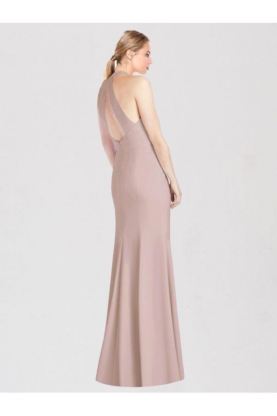 Trumpet Halter Neck Stretch Crepe Long Dusty Pink Semi Formal Evening Dress / Bridesmaid Dress Barrie